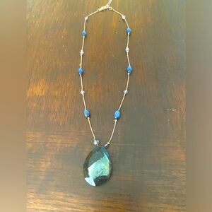 Costume necklace blue bead with silver foil floating